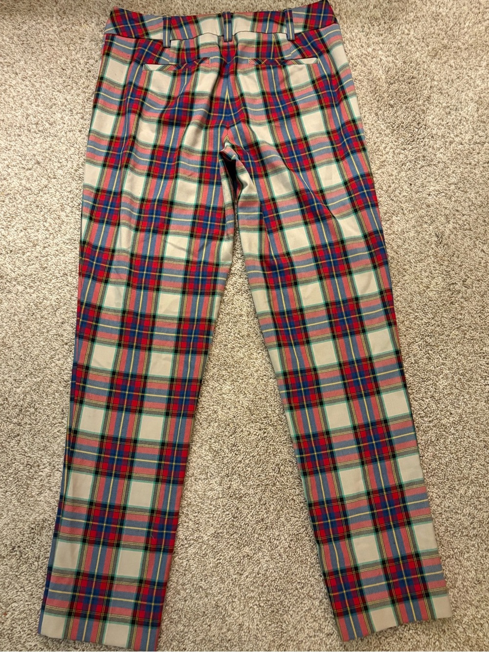 Lands' End Plaid Pants with Cream, Red & Blue Tartan Print, Fit 2, Size 4 - Picture 1 of 6
